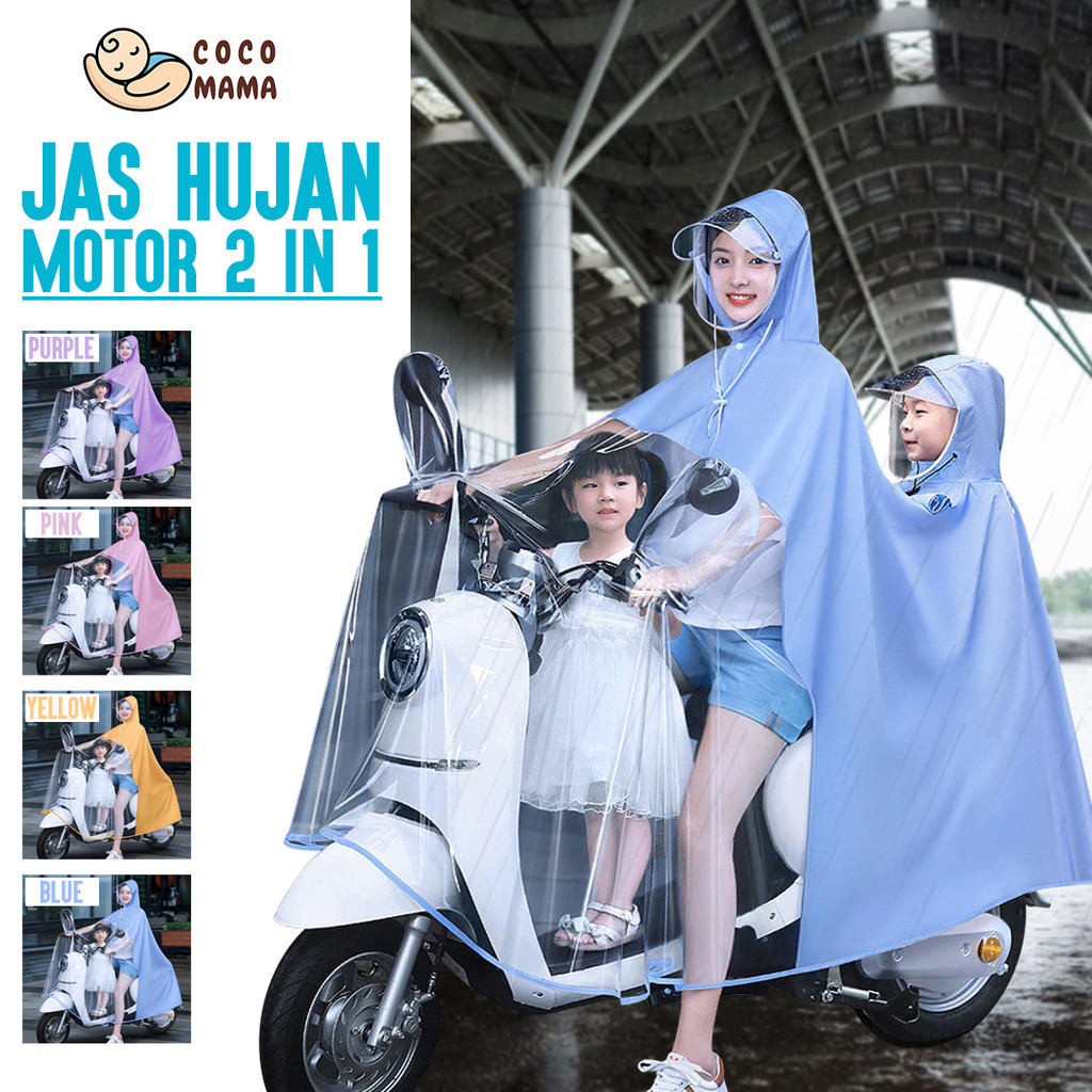 MOMODA 2in1 Raincoat Jas Hujan MotorJas Hujan Wanita Dua Orang Untuk Sepeda Motor Jas Hujan Orang Tu