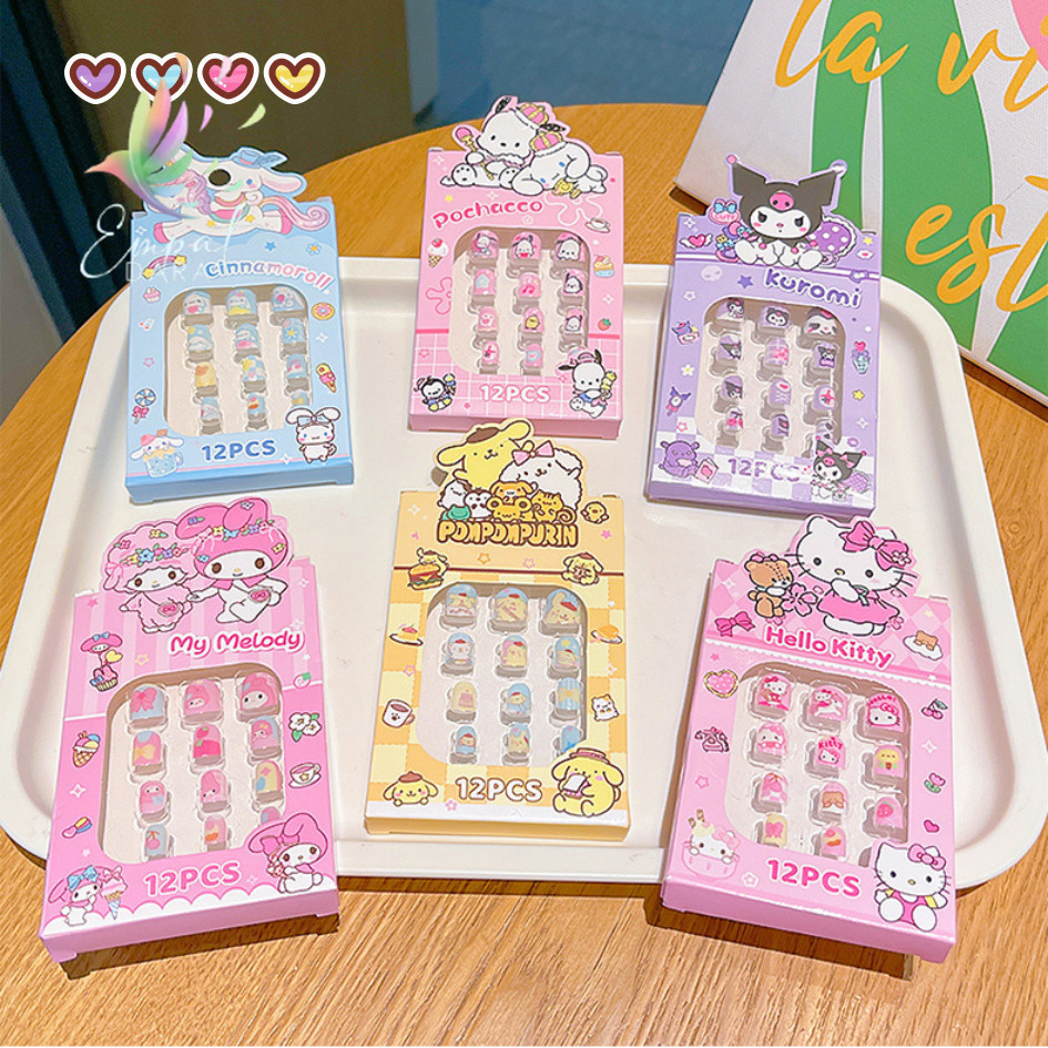 [7S] Paket Mix 12Pcs Kuku Palsu Anak Karakter Lucu Sanrio