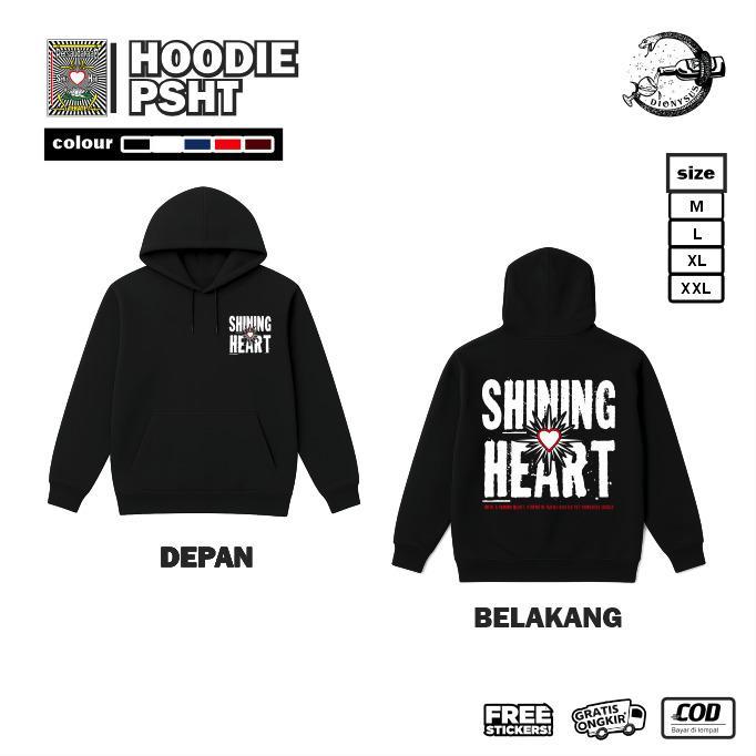 Jaket Hoodie Zipper PSHT Desain Terbaru Shining Heart Fashion Pria Wanita Sablon DTF Premium Hitam P