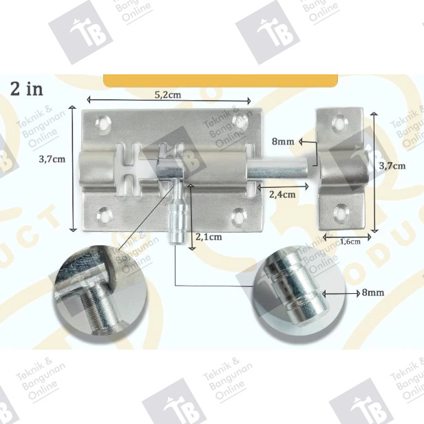 3R Grendel Besi 2 Inch 2" / Grendel Pintu Besi Tebal 2inch