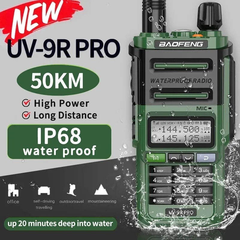 Baofeng UV-9R Pro IP68 Waterproof Walkie Talkie Dual Band VHF UHF Type-C Long Range UV-9R Plus Porta
