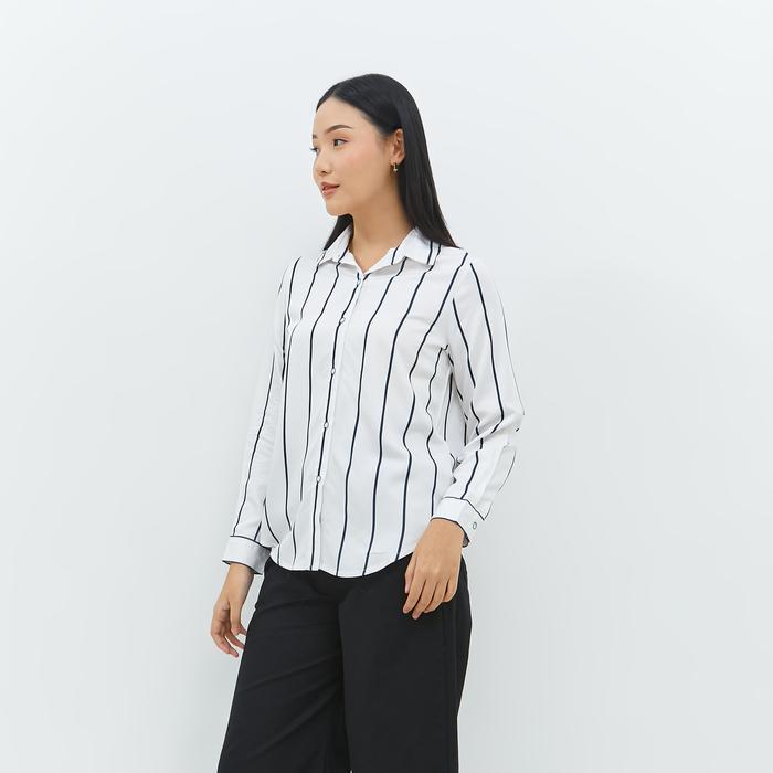 Geela Official - Tatum White Stripe Shirt (G.11662) - Kemeja Wanita - putih, xxl