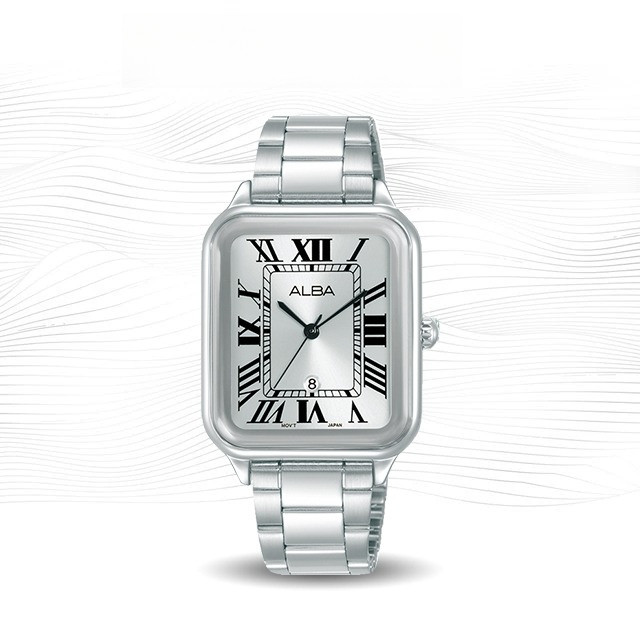 ALBA AH7DX1 Jam Tangan Wanita Kotak Quartz Silver Dial Stainless Watch