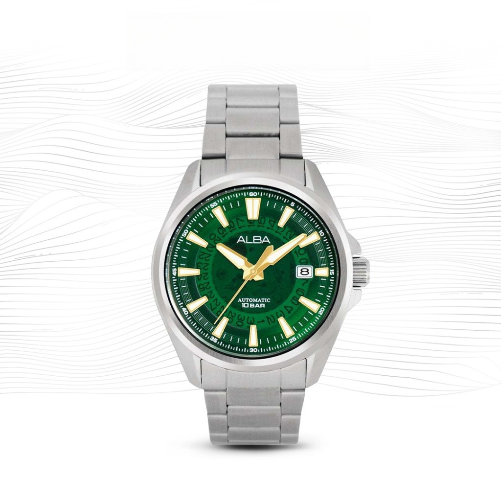 ALBA AU4027 Mechanical Jam Tangan Pria Automatic Green Dial Stainless Steel Strap Watch