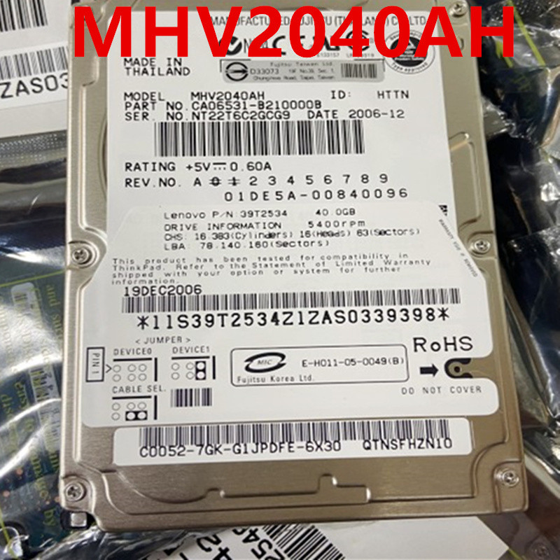 New Original HDD For Fujitsu 40GB IDE 2.5" 5400RPM For Internal HDD For Server HDD For MHV2040AH