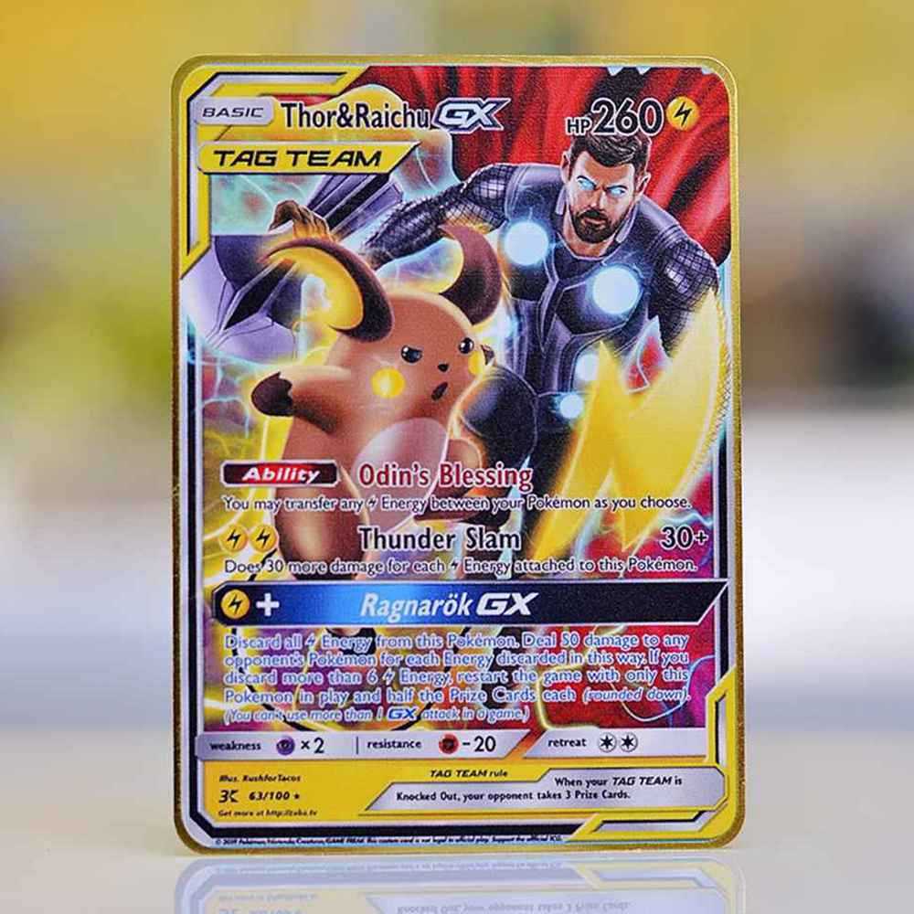 Marvel Pokemon Cards Metal Pokémon Card Gold arizard Vmax Mario Venusaur Vstar Anime Card Board Game