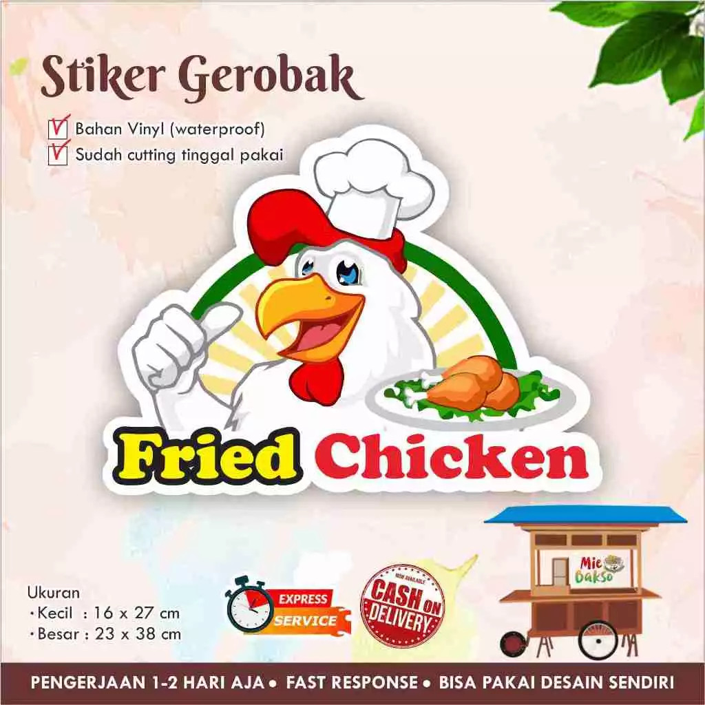 Stiker Kaca Gerobak Vinyl Fried Chicken / Label Makanan