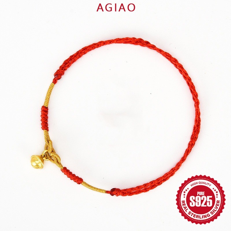 AGIAO Gelang Kaki Lonceng Kecil Emas Buatan Tangan Anyaman Tali Kaki Merah Keberuntungan