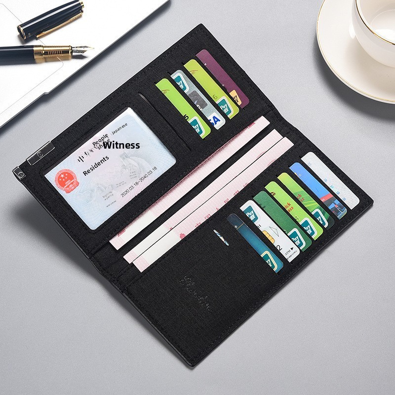 Male long ultra-thin Japanese folding canvas wallet, student simple retro fabric style, linen fabric