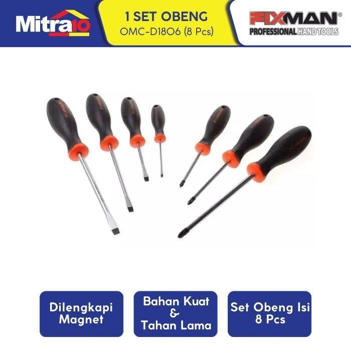 Set Obeng Fixman 8 Pcs OMC-D1806 - Screwdriver Set - Putih, Standar