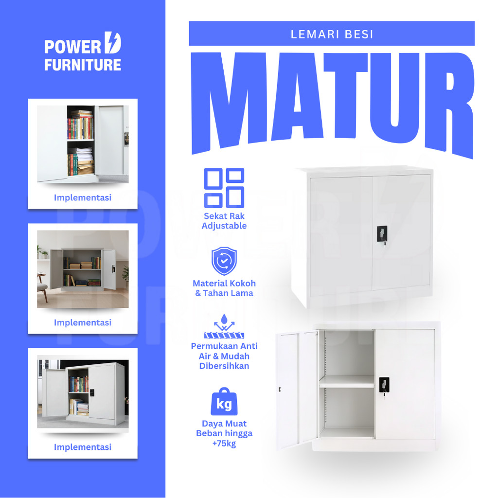 Lemari Besi Pendek Tipe MATUR – Lemari Arsip Besi | Lemari Besi Arsip Pendek 2 Pintu Swing