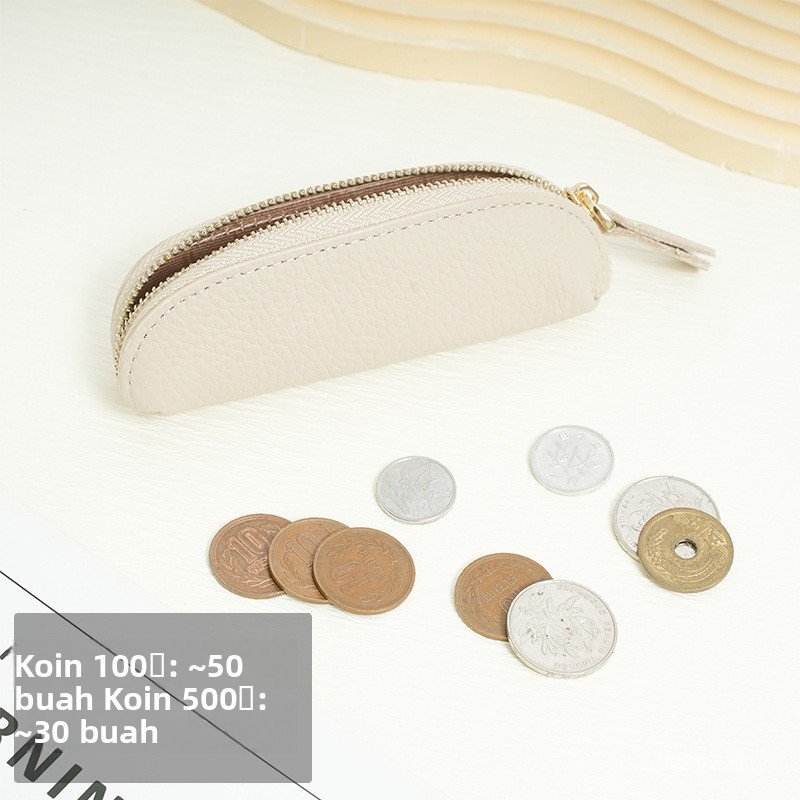 Dompet Koin Mini Kulit Asli Wanita Dompet Kecil Kulit Sapi Gaya Jepang Lucu Tas Koin Ritsleting