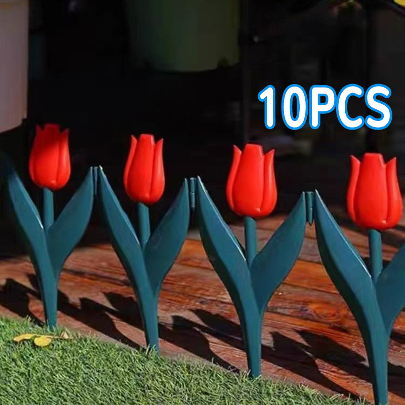 10pcs Pagar Taman Motif Bunga Tulip Pagar Taman Pagar Kebun Plastik Pagar Kebun Plastik Dekorasi DIY