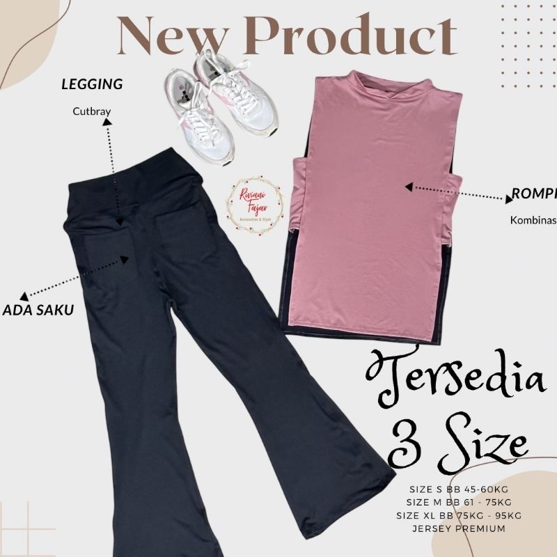 One Set Baju Olahraga 2 Warna Kombinasi Jersey Celana Cutbray Wanita Muslim Sporty