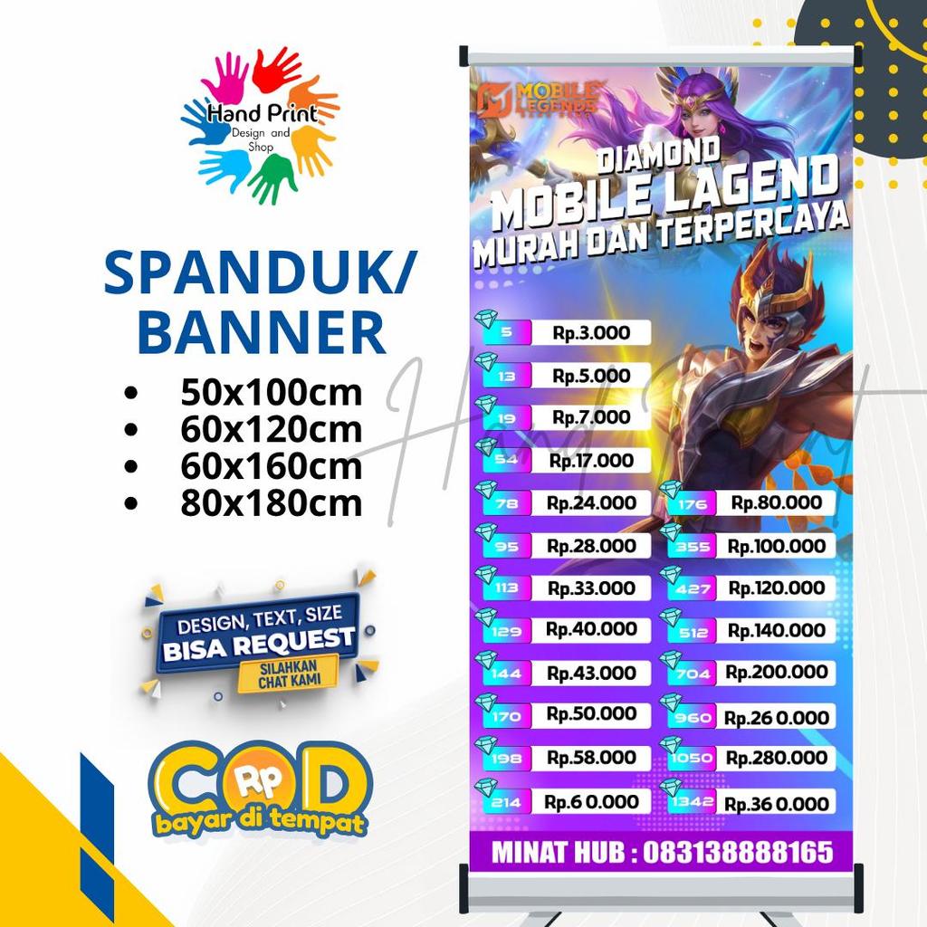 Cetak Spanduk Banner Diamond Mobile Legend Ungu MMT Spanduk Custom 60x160