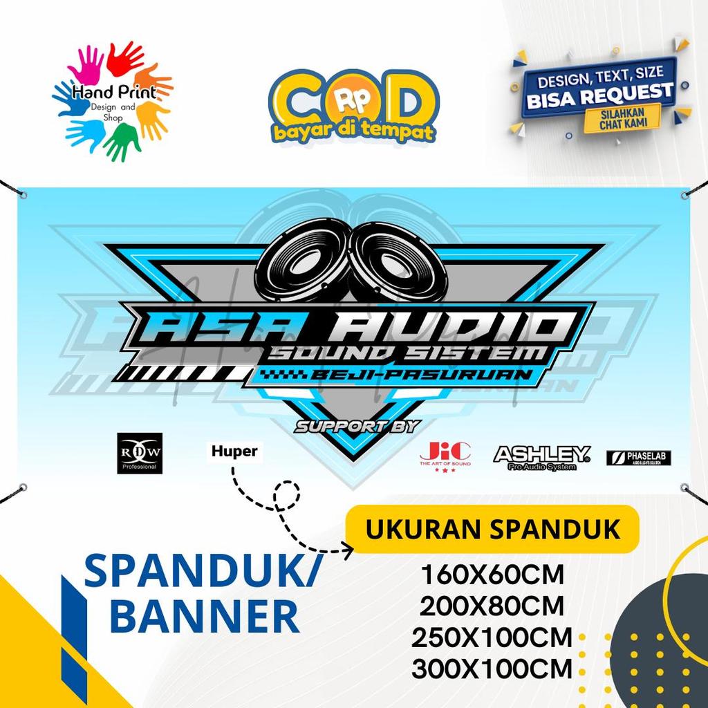 Cetak Spanduk Banner Sound Audio System Biru MMT Spanduk Custom 200x100