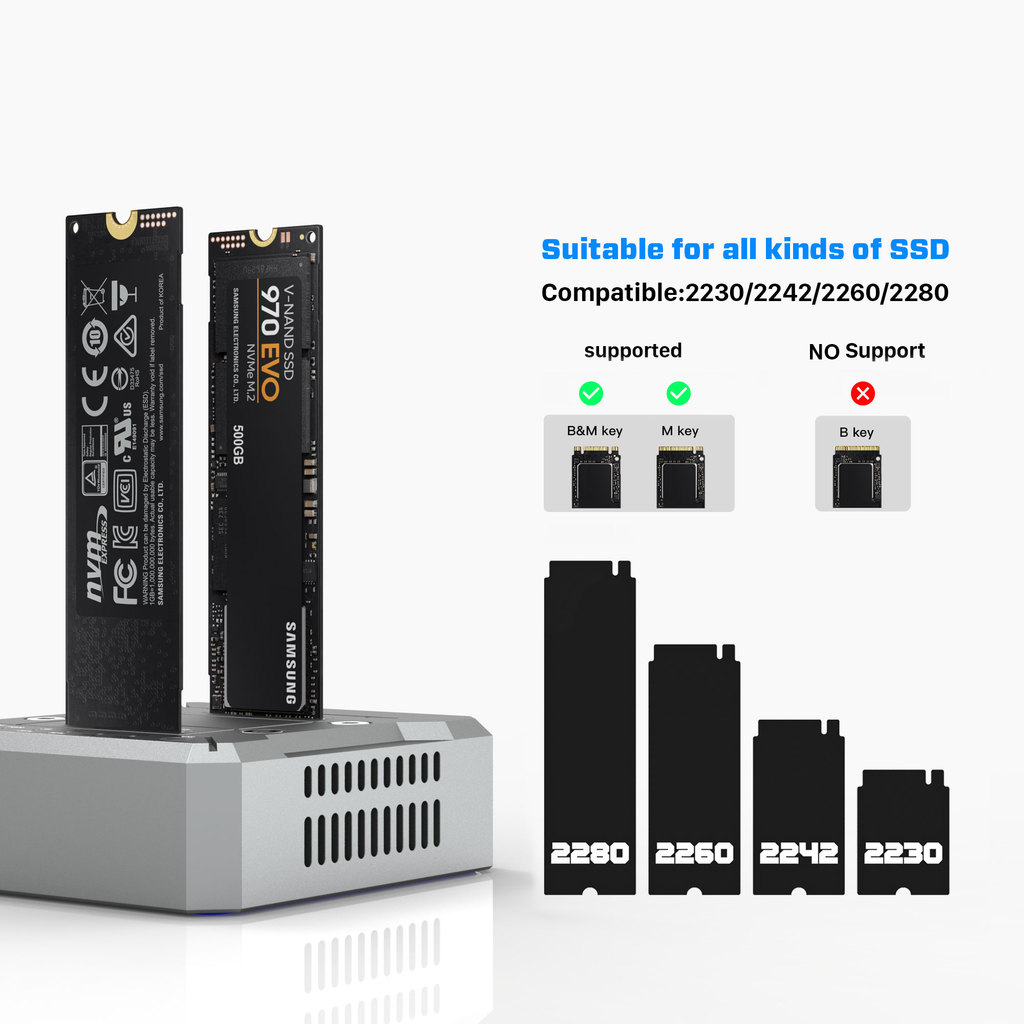 M2 NVMeNVMe DualBay Hard Drive Docking Station Offline Clone Hard sk M2 SSD Duplicator Support Raid 