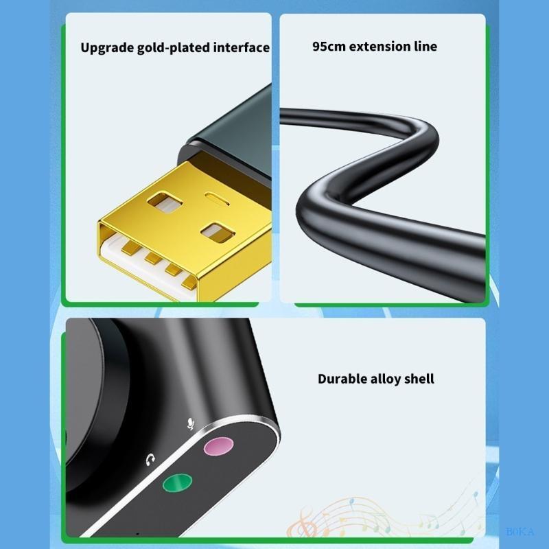 B0KA USB Sound Card External Stereo Sound Card for PC Laptop Desktop Headsets