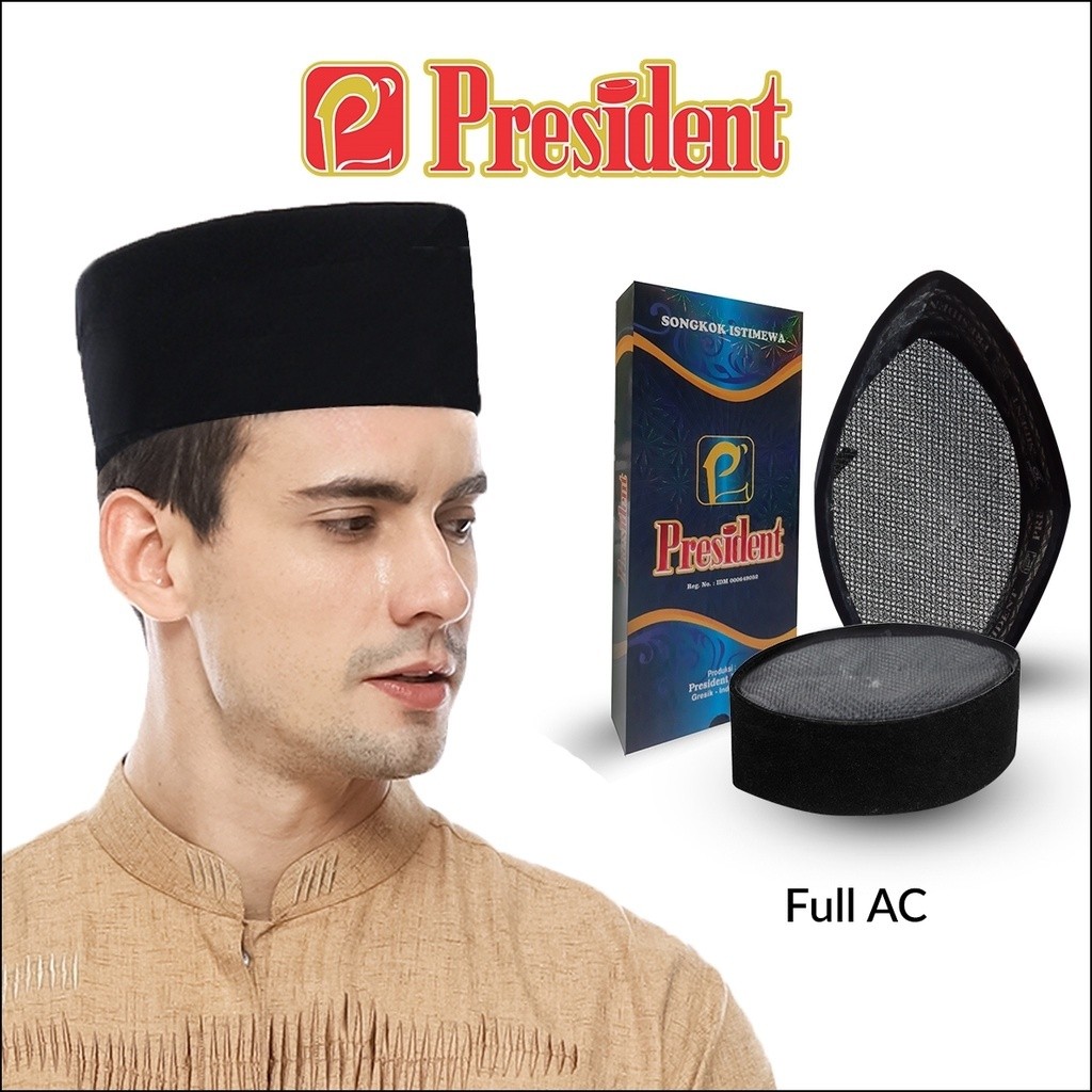 TergacorPresident Asli Songkok Full AC / Songkok Nasional President Full AC Beludru Eagle TebalTerba