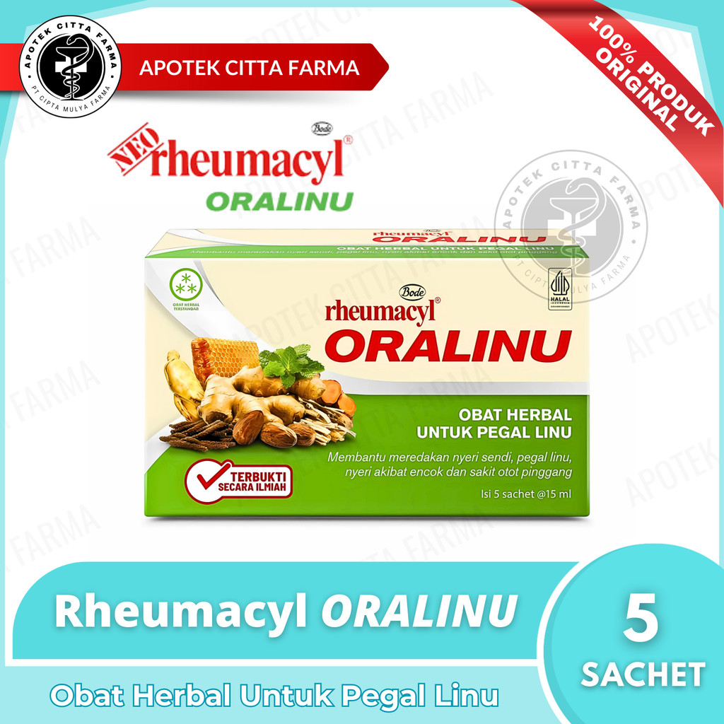 Rheumacyl Oralinu Cair 1 Box @ 5 Sachet @ 15 ml - Membantu Meredakan Nyeri Sendi / Pegal Linu / Nyer