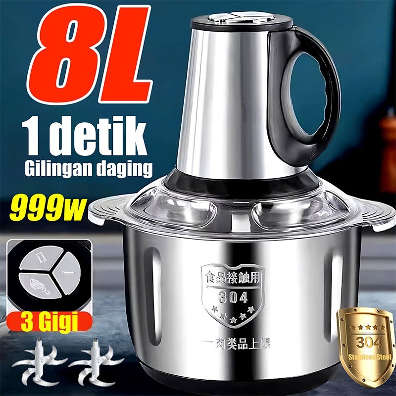 (welfijat) blender daging Besar 6L 304 Baja Tahan Karat Mudah dibersihkan  chopper daging Penggiling