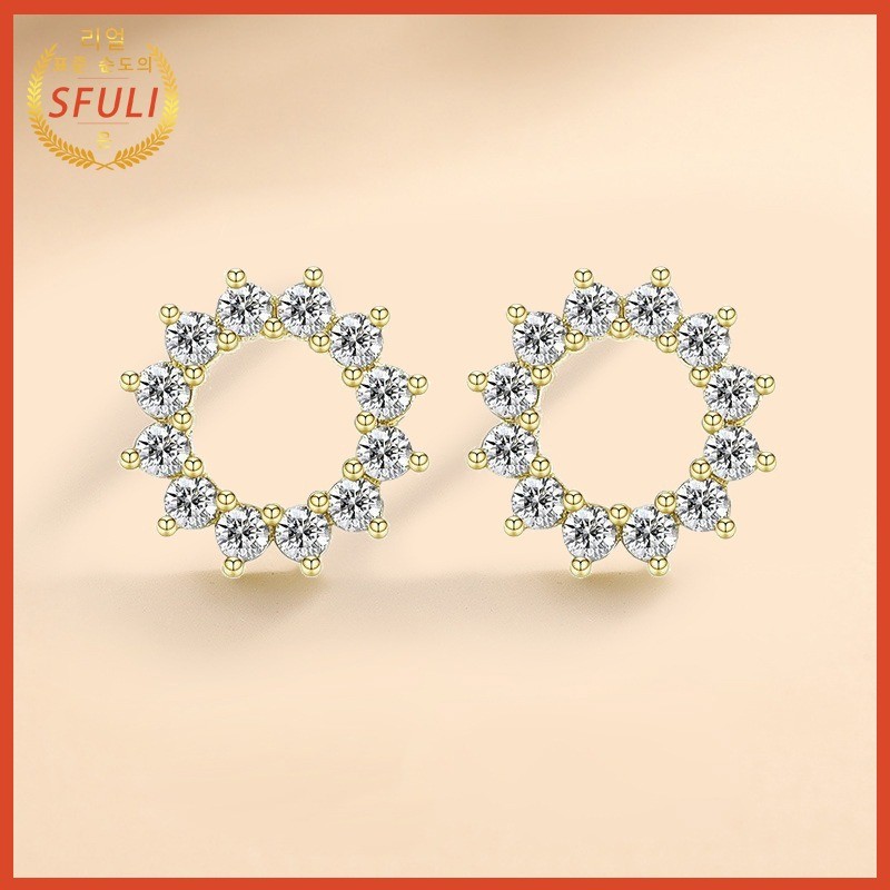 Anting Wanita Zircon Kilat Bunga Matahari Berlapis Emas 18K