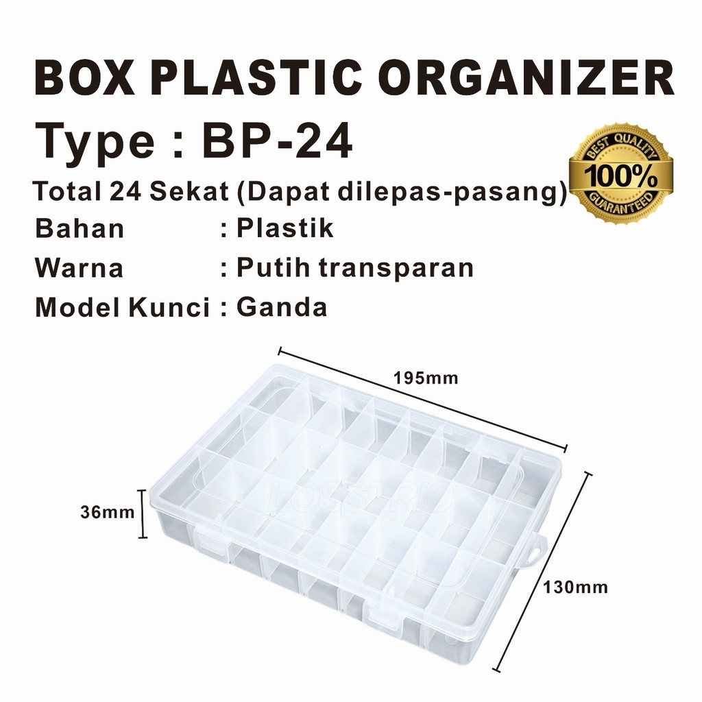 WADAH KOTAK PLASTIK SERBAGUNA / BOX PLASTIC ORGANIZER 24 SEKAT LEPAS-PASANG TYPE BP-24
