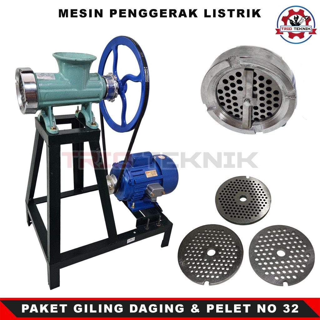 Paket Mesin Giling Daging & Cetak Pelet No 32 Penggerak Listrik