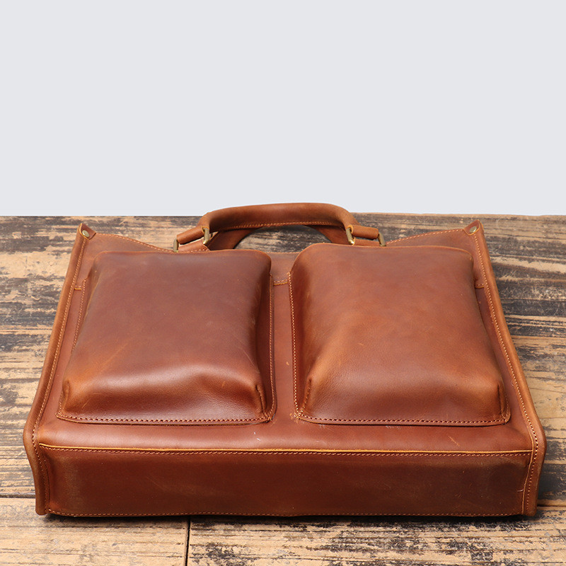 Vintage Men's Real Leather Handbag Top Layer Cowhide Lightweight Briefcase Work Commuting Briefcase 