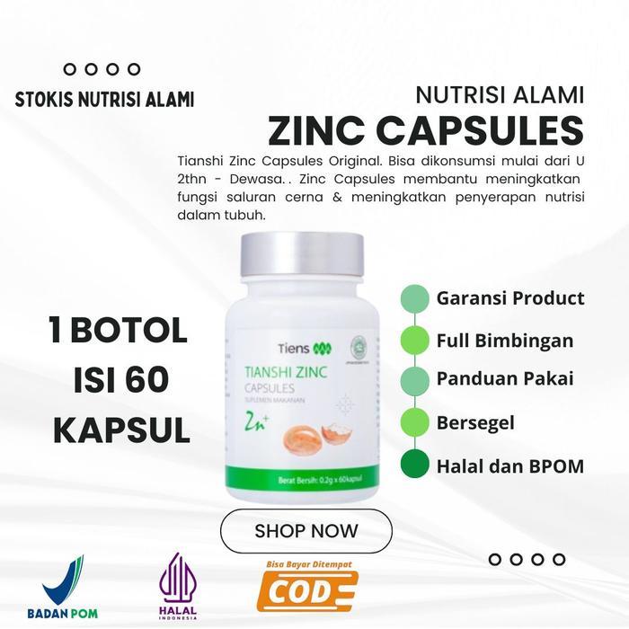 Tiens Zinc Capsules - Tianshi Zinc Capsules - Suplementasi Zinc untuk Anak dan Dewasa - 1 Botol Zinc