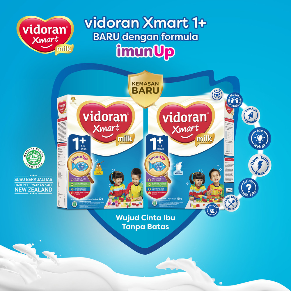 Vidoran Xmart 1 Plus Vanila Madu 125gr Susu Formula Untuk Bayi Aktif Dengan Nutrisi Lengkap
