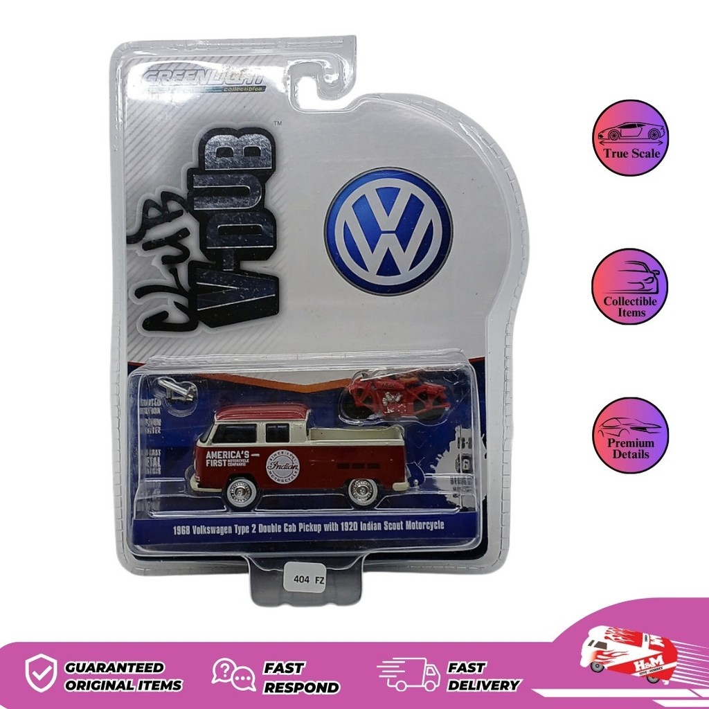 Greenlight 1/64 1968 Volkswagen Type 2 Double Cab Pickup With 1920 Indian Scout - 404FZ - FZ4