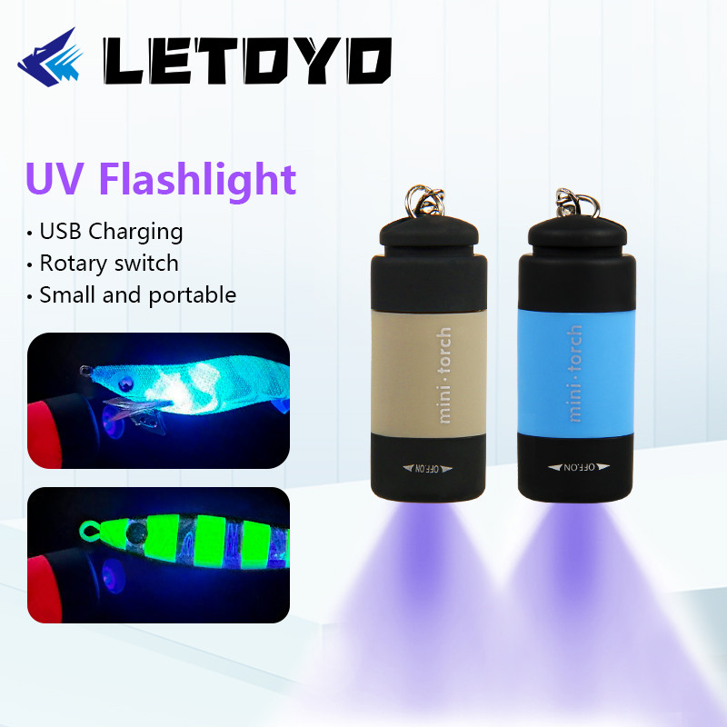 LETOYO UV USB Flashlights Led Mini Light Portable Reargeable Waterproof Flashlight for squid jig met