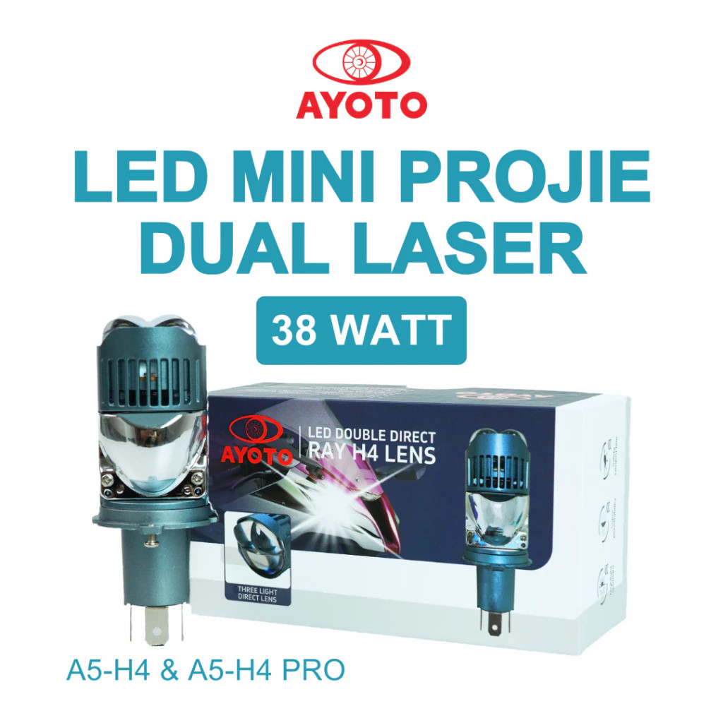 AYOTO LAMPU UTAMA MOBIL MOTOR LED A5 H4 DAN A5 H4 PRO SOCKET H4 KAKI 3 PREMIUM HI LOW BEAM 38 WATT