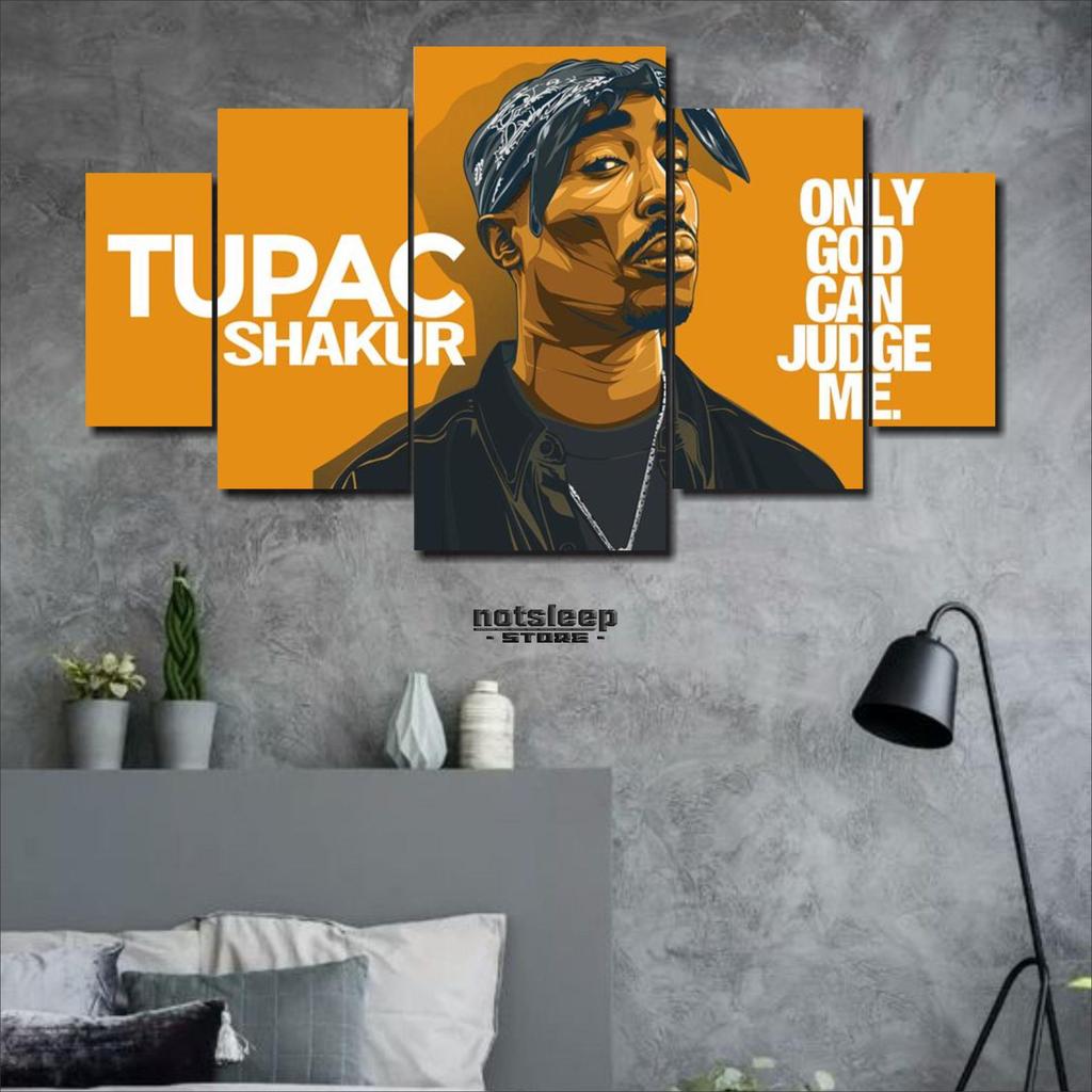 Poster Kayu  Dekorasi Kamar  1 Set 5 pcs Multipanel  TUPAC SHAKUR  Hiasan Dinding Dekorasi Kamar Paj