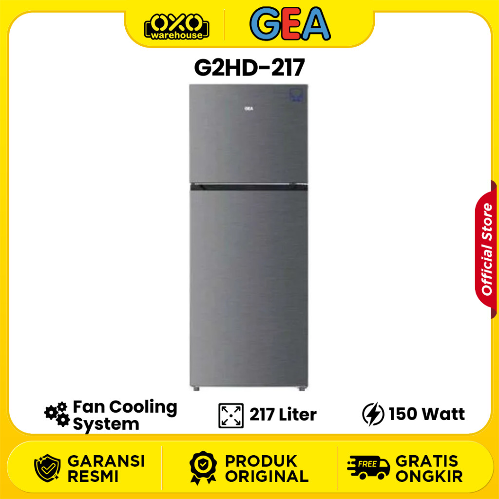 GEA Kulkas 2 Pintu G2HD-217 Kapasits 217 Liter No Frost System Door Low Watt Garansi Resmi