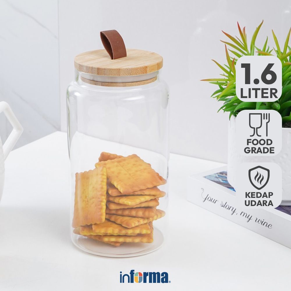 Informa 1.6 ltr Wilhelmina Stoples Kaca Jar Tempat Simpan Snack Dan Permen Setoples Toples Beling Se