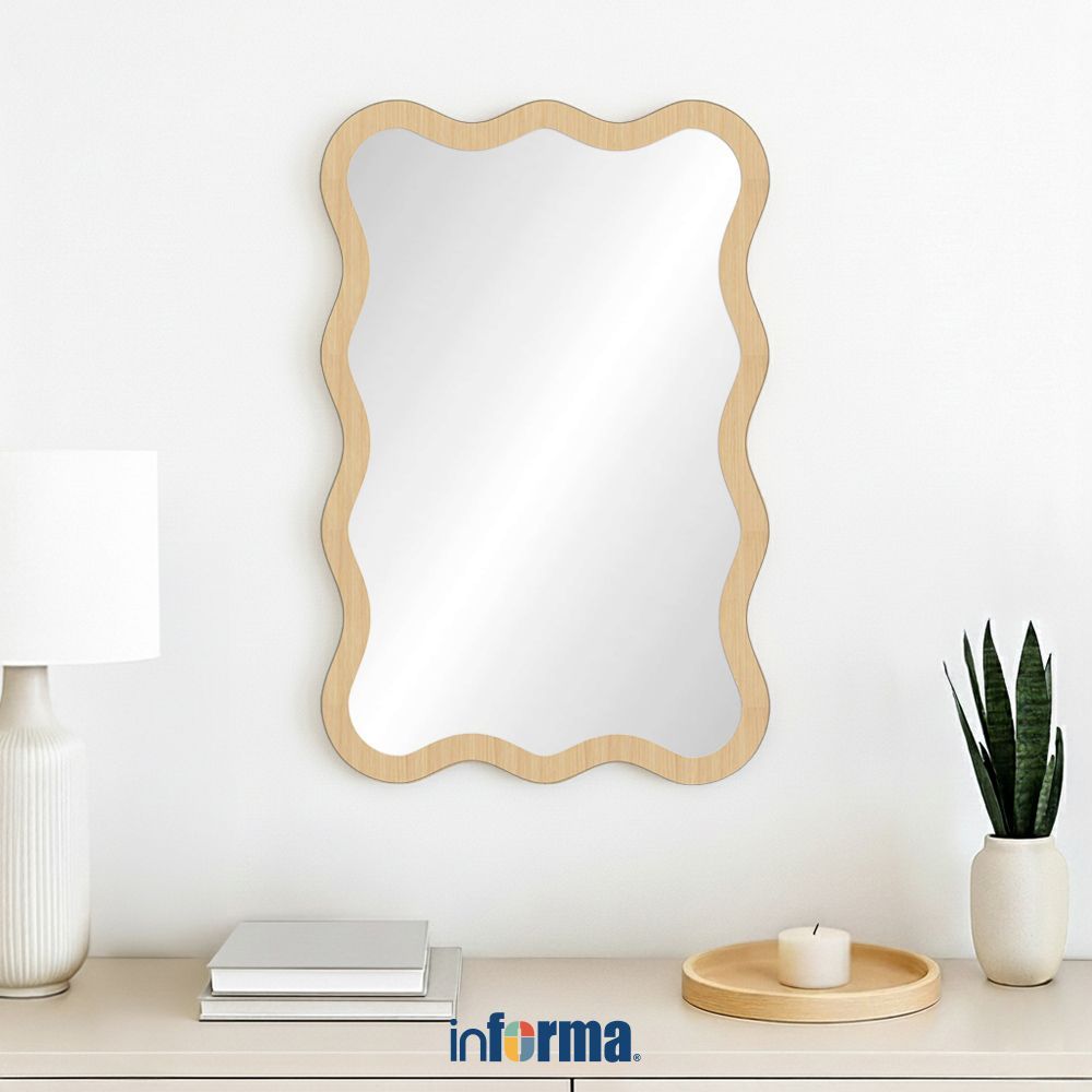 Informa 40X60 cm Cermin Dinding Motif Kayu Wall Mirror Minimalis Modern Estetik Kaca Hias Kamar Tidu