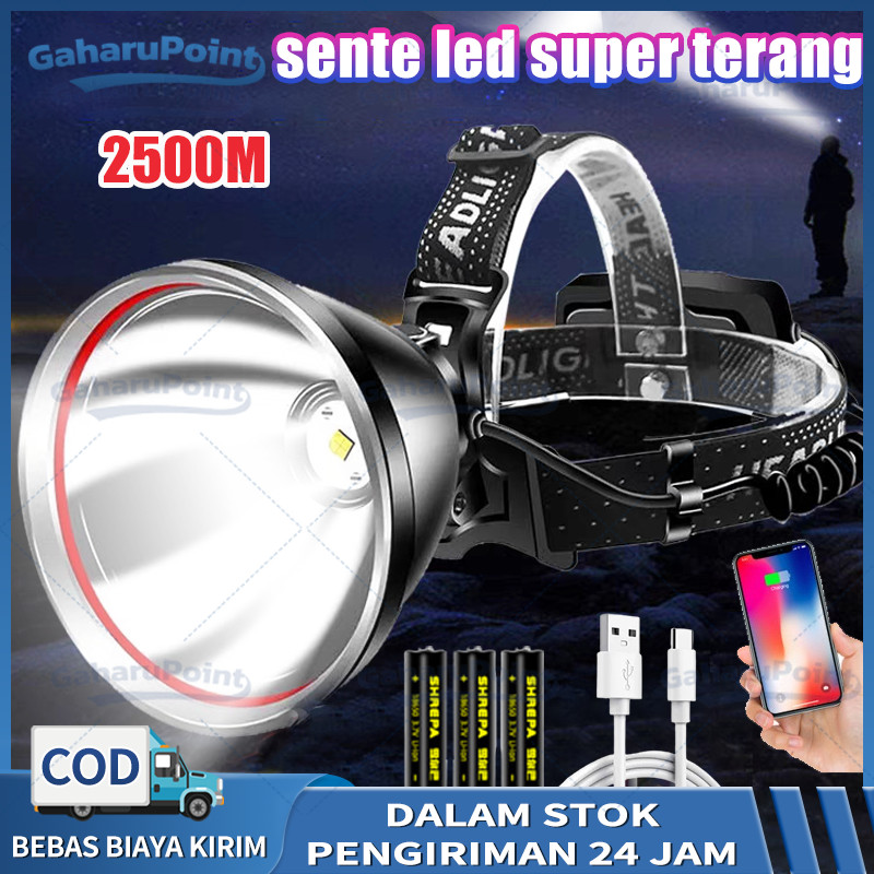 Senter cas kepala Senter led super terang jarak jauh Bisa Charge Baterai Tanam Water Resistant/sente