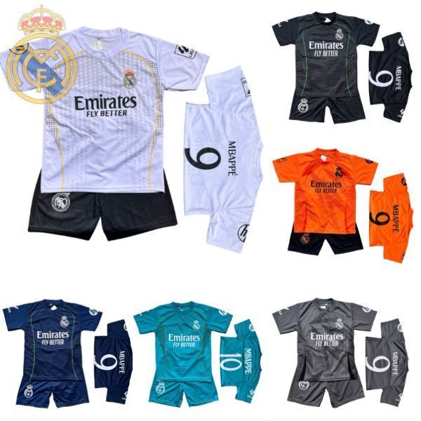 Setelan Baju Bola Anak Real Madrid Mbappe Kaos SepakBola Untuk Usia 6 Bulan - 15 Tahun Uniseks Cowok