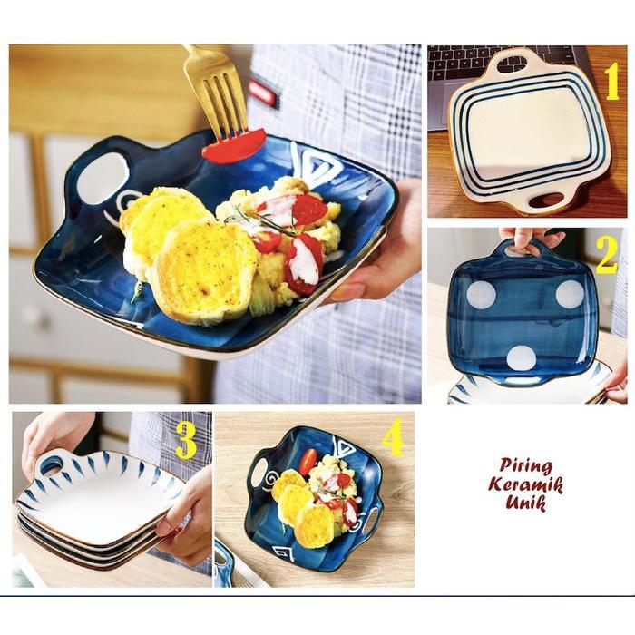 Piring Keramik Unik Japan Style Bentuk KOTAK piring lauk keramik tebal - PIRING KOTAK, MOTIF 2