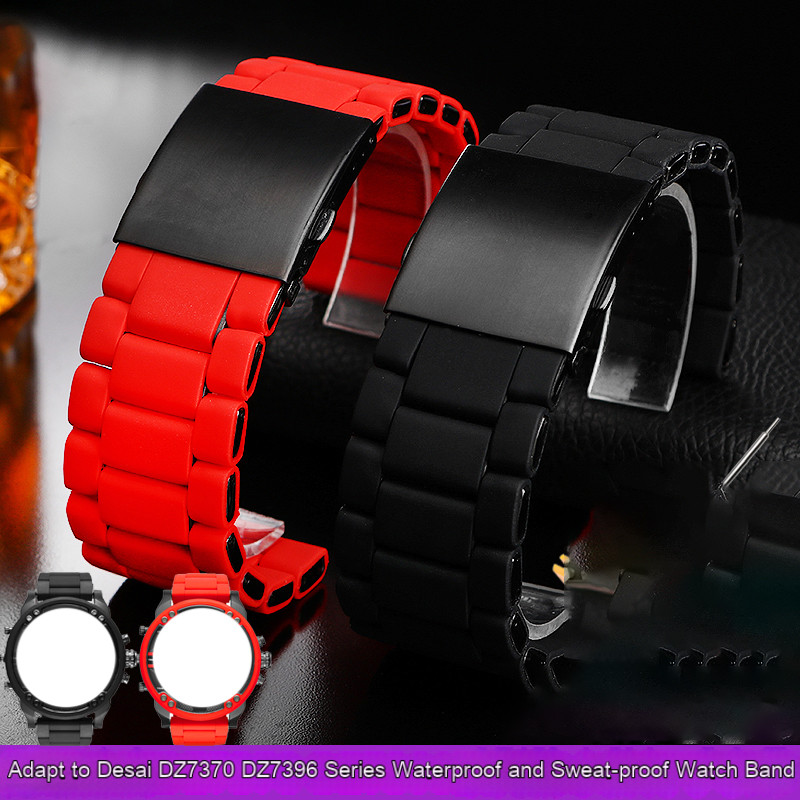 24 26 28mm Metal Strap For esel Black Knight DZ7396 DZ7370 DZ4289 Watch Strap Red Silicone Clad Stee