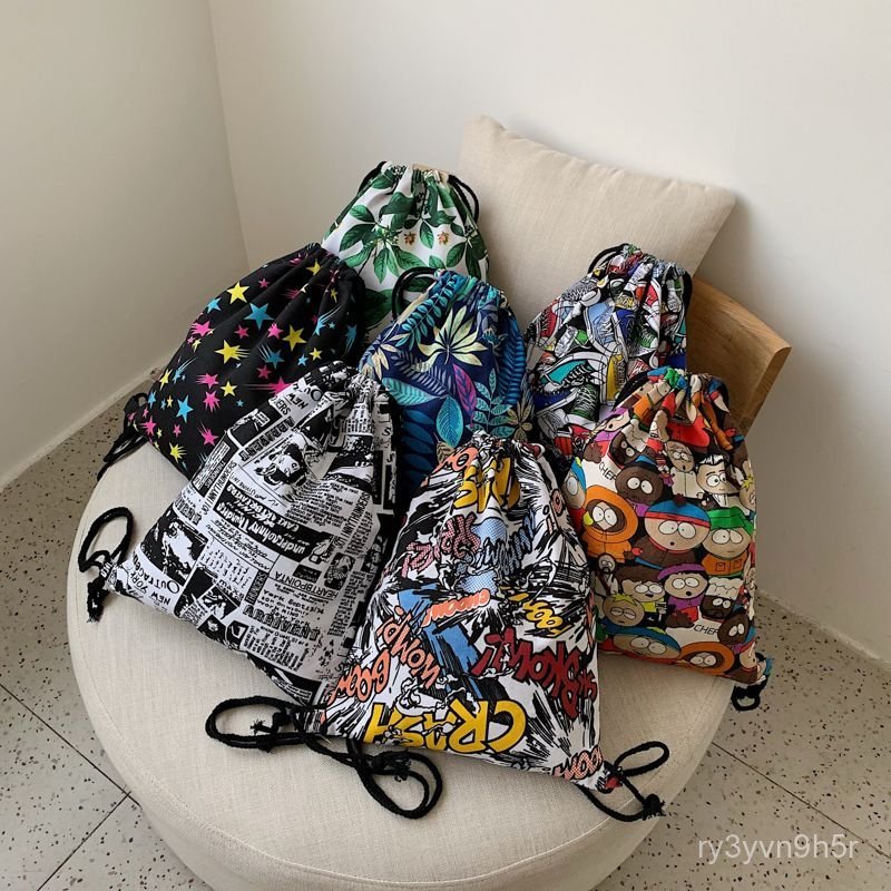2019New Drawstring Backpack Simple Drawstring Bag Unisex Canvas Bag Harajuku Travel Bag Large Capaci