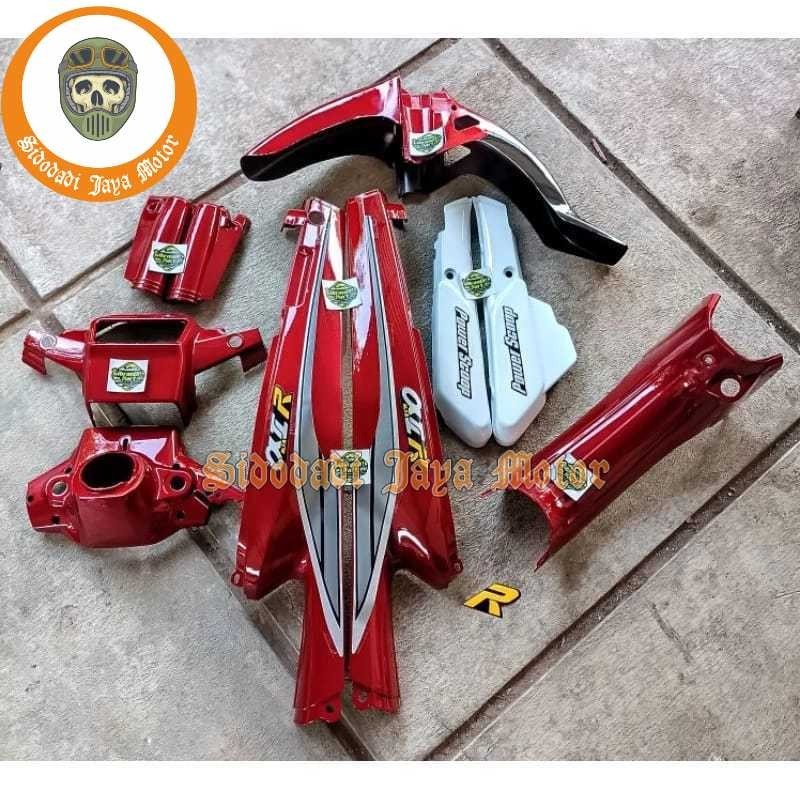COVER BODY HALUS YAMAHA ALFA WARNA MERAH SET STRIPPING SEPERTI ORI