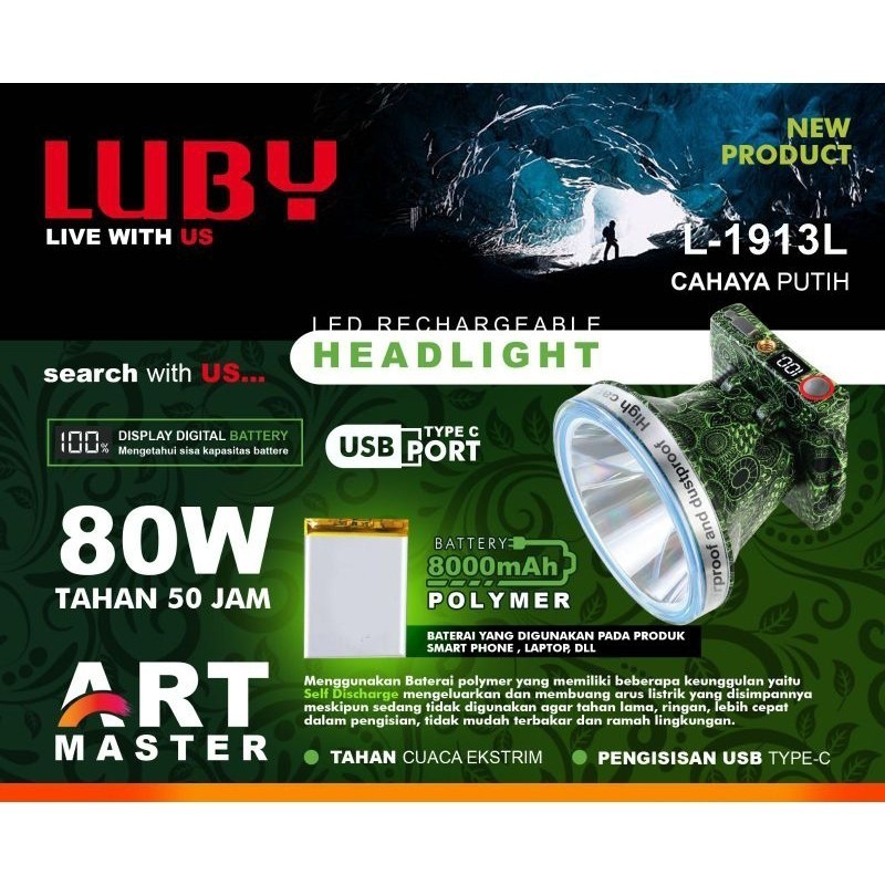 Senter Kepala Jumbo 80 Watt Luby 1913 / Luby L1913 Waterproof
