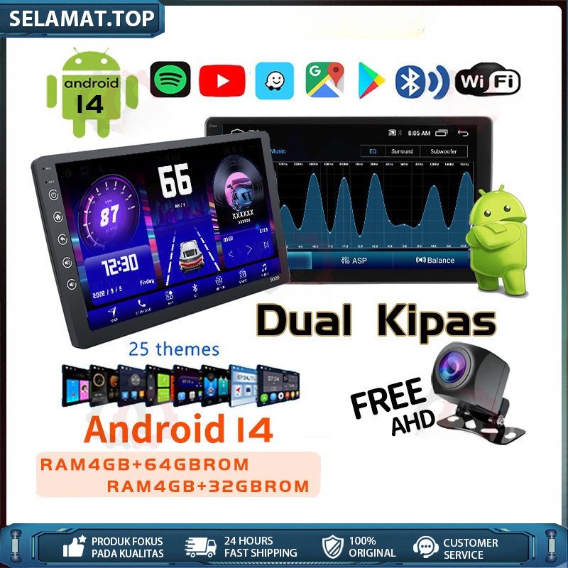 Dual Kipas 8g+128g Ips Screen Head Unit 7/9/10 Inch Car Android 14 Navigasi Untuk Toyota Daihatsu Mi