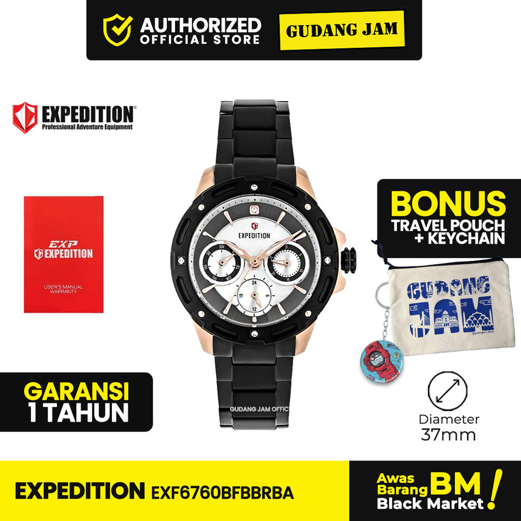 Jam Tangan Wanita Analog Expedition EXF6760BFBBRBA Black Rose Gold