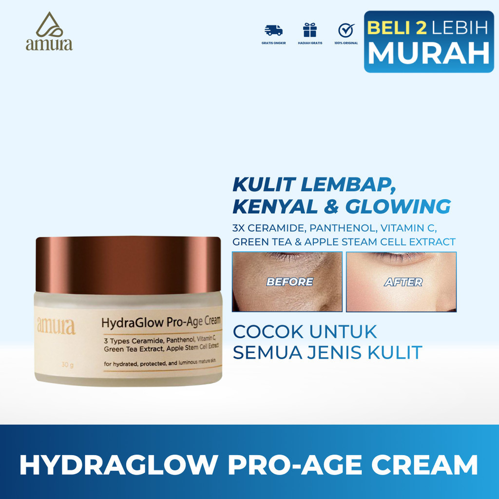 Krim Wajah Glowing Siang Amura HydraGlow Pro-Age Day Cream 30g 3X Ceramide Memperkuat Skin Barrier