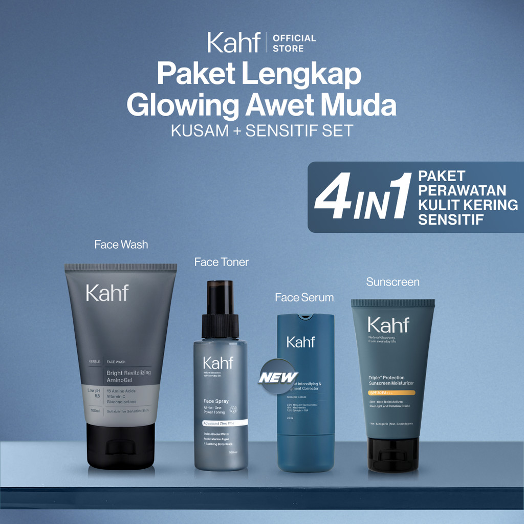 [KAHF BUNDLE 4IN1 PAKET PERAWATAN KULIT KERING SENSITIF] Paket Lengkap Glowing Awet Muda (Face Wash 