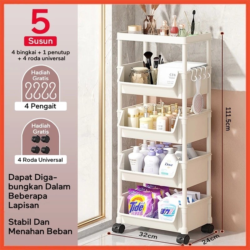 *AC* Rak Portable 3–4 Tingkat dengan Roda Cocok untuk Buku, Mainan, dan Perlengkapan Rumah